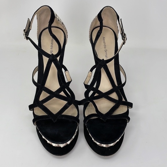 Alexandre Birman Shoes Heels Sandals Python Snakeskin Black Suede Leather 9.5 - Picture 7 of 14